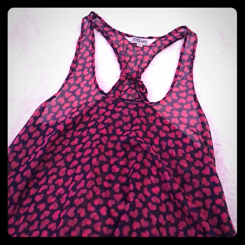 Purple pink hearts sheer tank